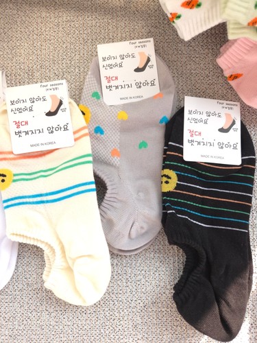 韩国春夏新款透气网眼彩虹条短棉袜笑脸星星防脱隐形女船袜7146