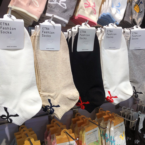 韩国进口袜子ETNA春夏新款蝴蝶结甜美女生短筒棉袜日系少女袜3114
