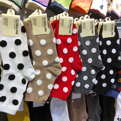 韩国东大门女袜植绒小波点中筒袜