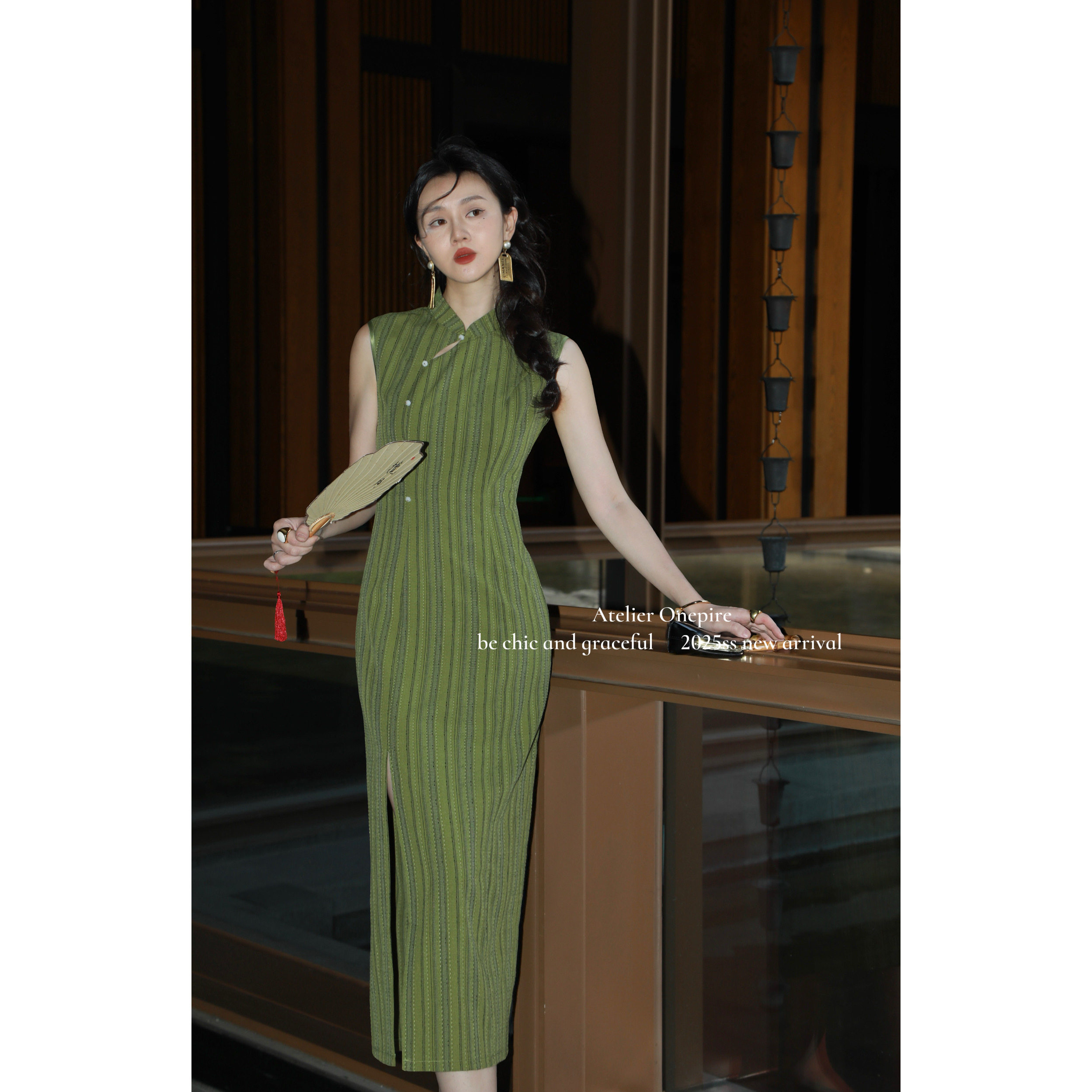 【现货】Onepire|下江南·重工半立体勾针条纹肌理新中式连衣裙