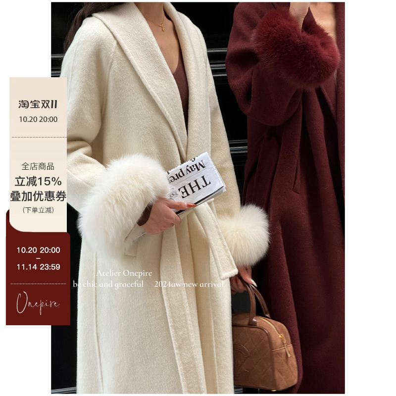 【现货】Onepire|《千山雪黛》70羊毛大翻领狐狸毛袖双面呢大衣