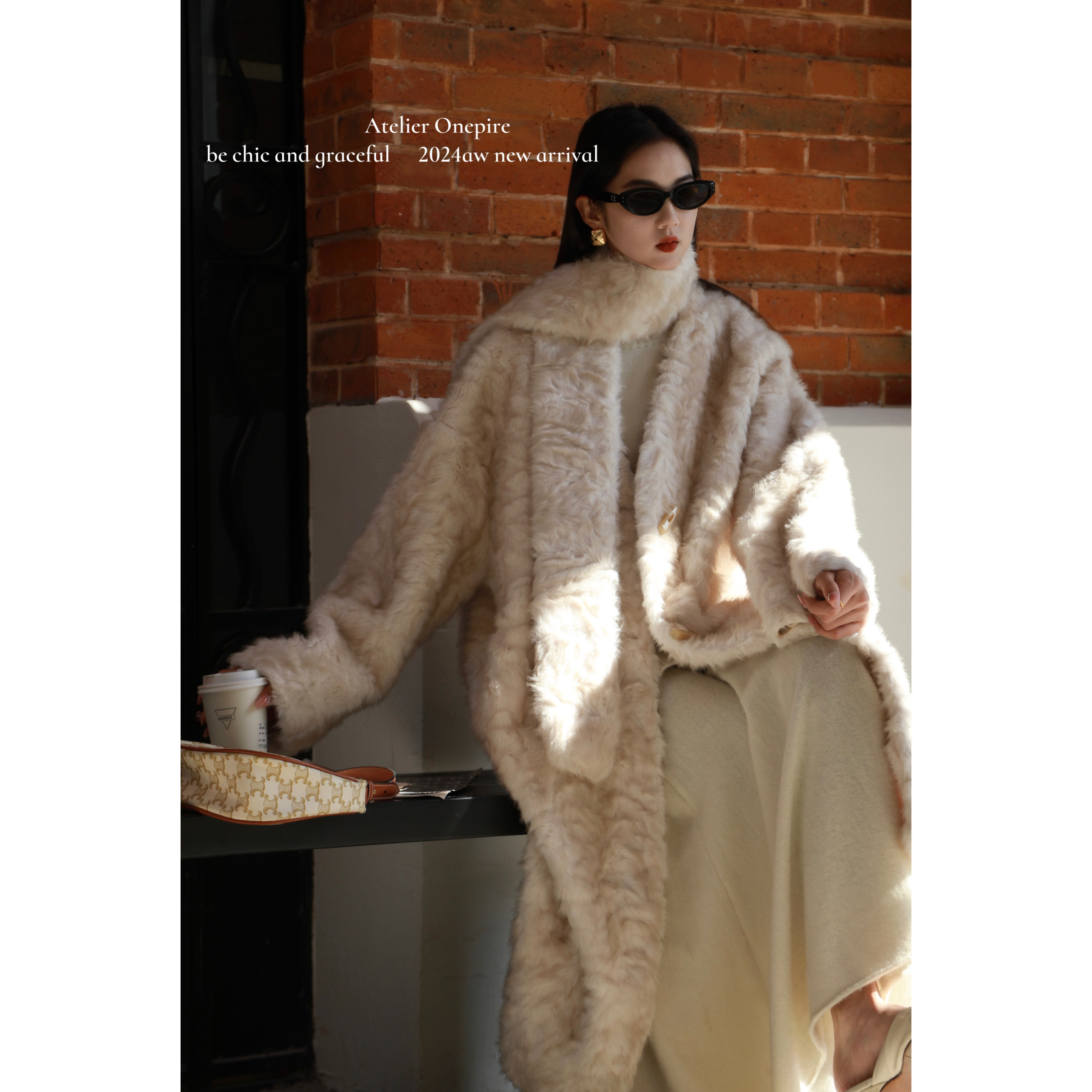 皮毛一体绵密带围巾皮草大衣