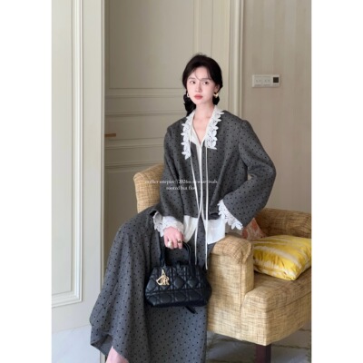 Atelier Onepire|《小奥莉》原创复古赫本风波点毛呢西装半裙套装