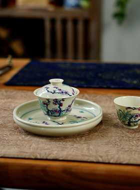 【景墨春风】-陶瓷斗彩花神蝴蝶套组-杯子+盖碗+壶承-D024