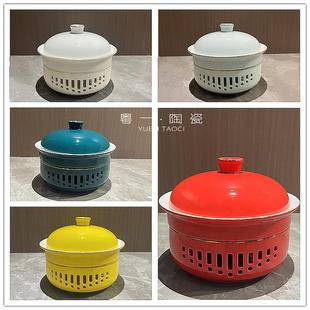 酒店蜡烛加热保温干锅盅带盖鱼头海鲜深盘陶瓷金边餐具明炉菜盘