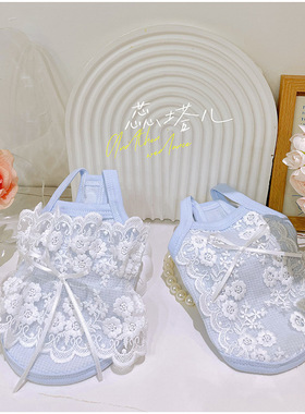 狗狗吊带马尔济斯约克夏超小体纯棉蕾丝衣服蓝色粉色可爱背心