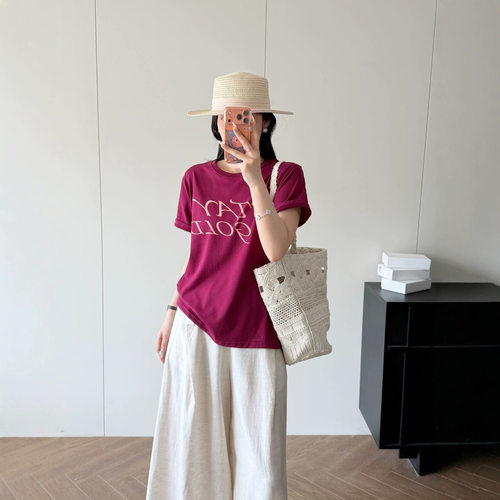 新款夏季火龙果显白棉质短袖T恤宽松舒适tee#34009   0418e05