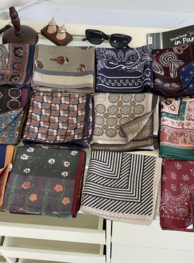 出口韩单高级感丝绒双面丝巾小方巾早秋冬季复古领巾装饰头巾围巾