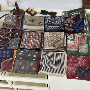 出口韩单高级感丝绒双面丝巾小方巾早秋冬季复古领巾装饰头巾围巾