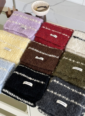 服装店同款短款围巾秋冬季保暖条纹羊毛混纺加厚绕一圈围脖学生女