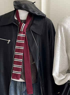 JK领带美拉德色条纹领带针织复古英伦风学院装饰百搭长条围巾织带