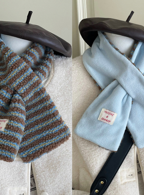 韩代同款双面双色围脖羊羔绒交叉款女冬季保暖多种系法短款小围巾