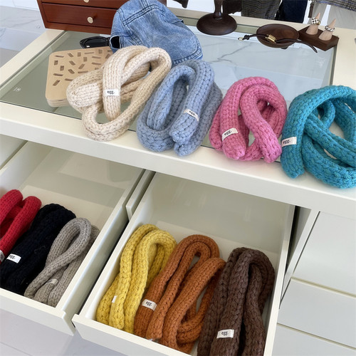 韩国新款蓝色小围巾腊肠围脖女士