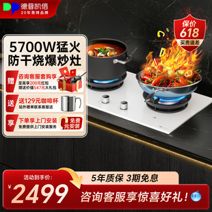 Depelec德普凯信D5max燃气磨砂白嵌入式定时煤气灶防干烧家用双灶