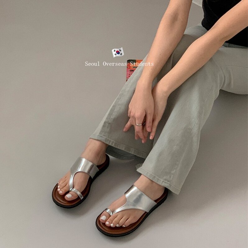 韩国简约拖鞋夏季ins小众新款平底套趾个性一字拖首尔留学生拖鞋