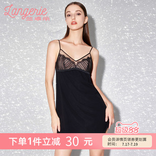 兰卓丽商场同款性感细肩带吊带睡裙女士轻薄蕾丝短裙深V美背睡衣