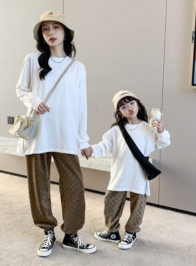 儿童纯白色内搭长袖T恤男女童打底衫亲子装一家三口宝宝春秋装潮