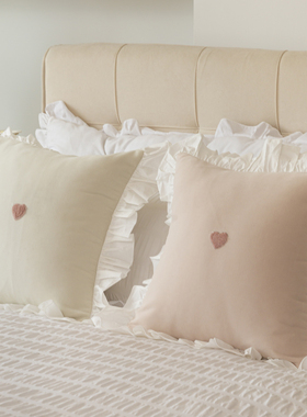 法式奶油风ins刺绣爱心白色木耳边沙发抱枕套榻榻米飘窗靠垫床头