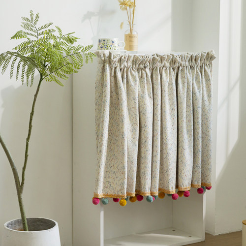 儿童房多巴胺棉麻短帘柜帘洗衣机帘遮挡帘免打孔粘贴轨遮丑橱柜帘