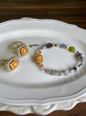 apiao原创手作限量「黄油吐司与咖啡豆」日系手工戒指开口可调节