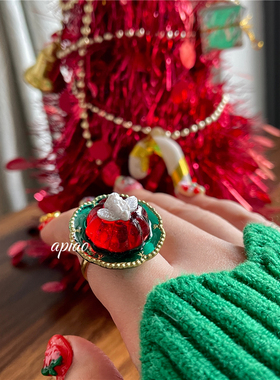 apiao童话乐园 圣诞限定复古法式甜心开口戒指&耳饰