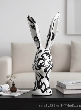 现代艺术陶瓷兔子头桌面摆件