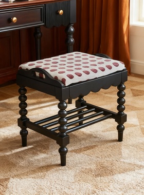 法式轻奢实木雕刻收纳化妆凳