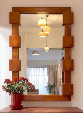 木质几何雕刻玄关挂墙装饰摆件