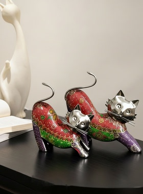 民族风树脂手绘猫咪摆件套组