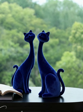 轻奢蓝猫树脂摆件套装乔迁送礼