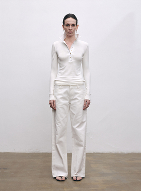 SansFrontieres Daily日常系列 白色直筒宽松提臀中低腰牛仔裤