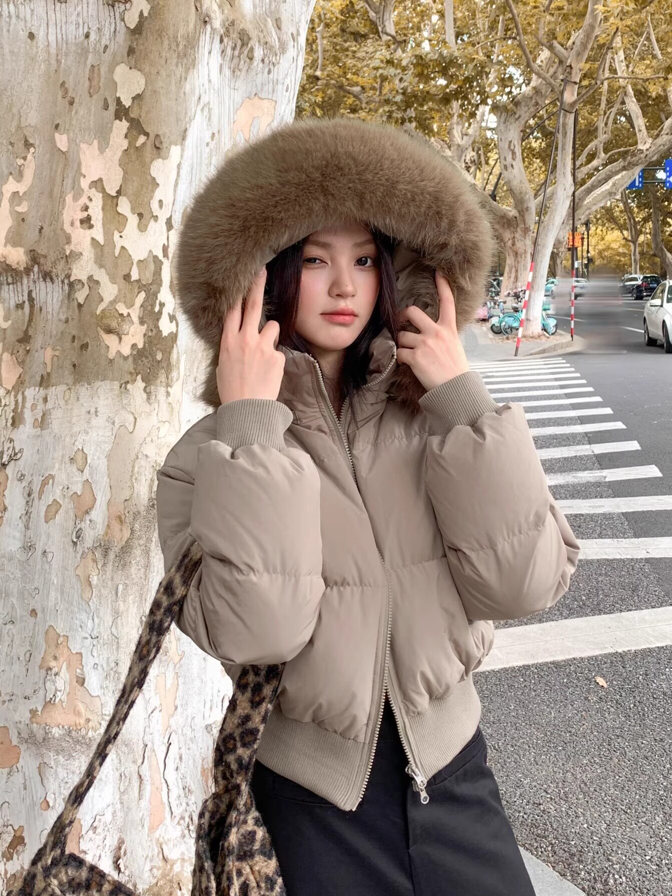 Women's short down jacket with 90% white duck down, off-season new winter style, large fur collar, loose fit for petite figures