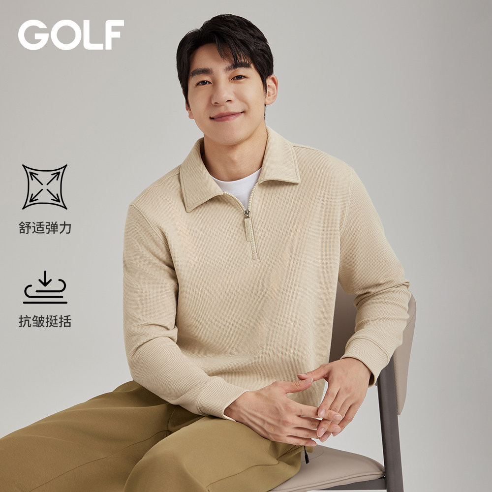 GOLF高尔夫Jeans长袖卫衣男25秋冬新款华夫格棉保暖半拉链打底衫