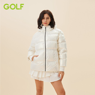 GOLF 连帽棉服女冬 高尔夫羽绒服女加厚保暖鸭绒夹克外套亮面时尚