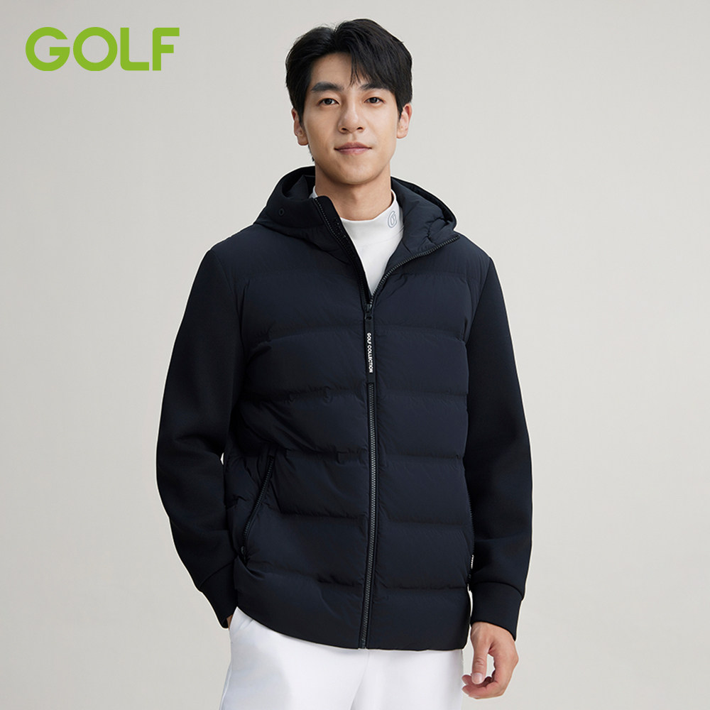 GOLF高尔夫休闲羽绒服男冬季新款时尚拼接连帽加厚保暖外套黑色