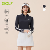 运动POLO衫 GOLF高尔夫秋冬长袖 T恤女内搭翻领体恤女士撞色时尚 t恤