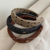 慵懒感毛呢波点发箍女韩国小金标高颅顶发捆发卡百搭气质洗脸头箍