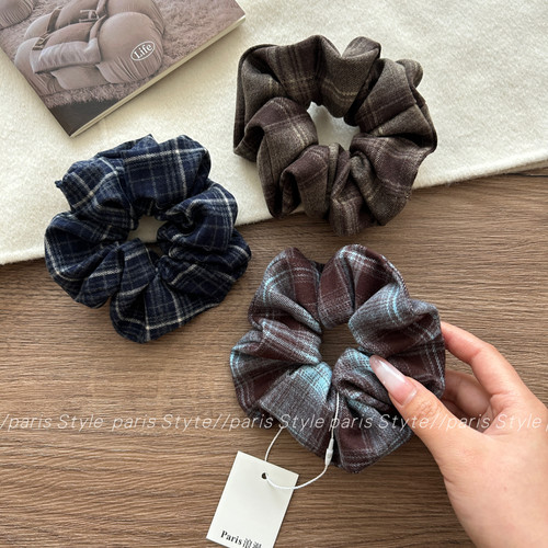 韩系学院风大肠发圈毛呢格纹头绳