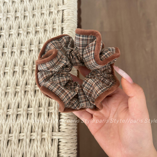 韩国秋冬格纹大肠发圈扎马尾头绳