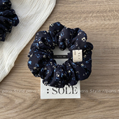 韩国藏青蓝小碎花布艺大肠发圈女褶皱复古温柔发绳头饰高级感头绳