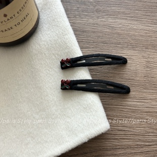 韩国侧边樱桃BB夹新款黑色布艺发夹一字夹甜美少女感碎发刘海夹子