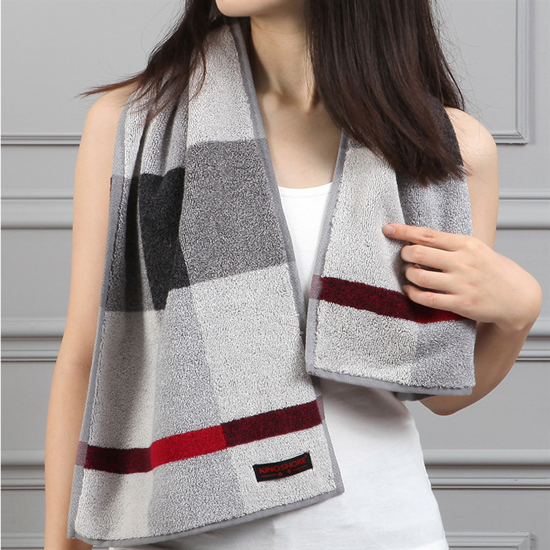 金号纯棉格子加厚运动巾112x30cm