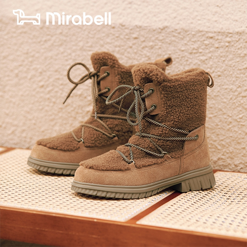 小卷毛Mirabell美丽宝冬新款女靴雪地靴时尚保暖中筒绒毛靴女