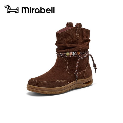 Mirabell2026冬季新款女休闲鞋系带中筒靴复古英伦风女靴B8J15DZ6