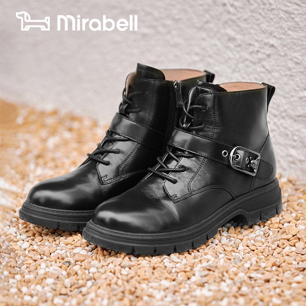 率性噗噗Mirabell/美丽宝冬季新款女靴牛皮革潮酷马丁靴女