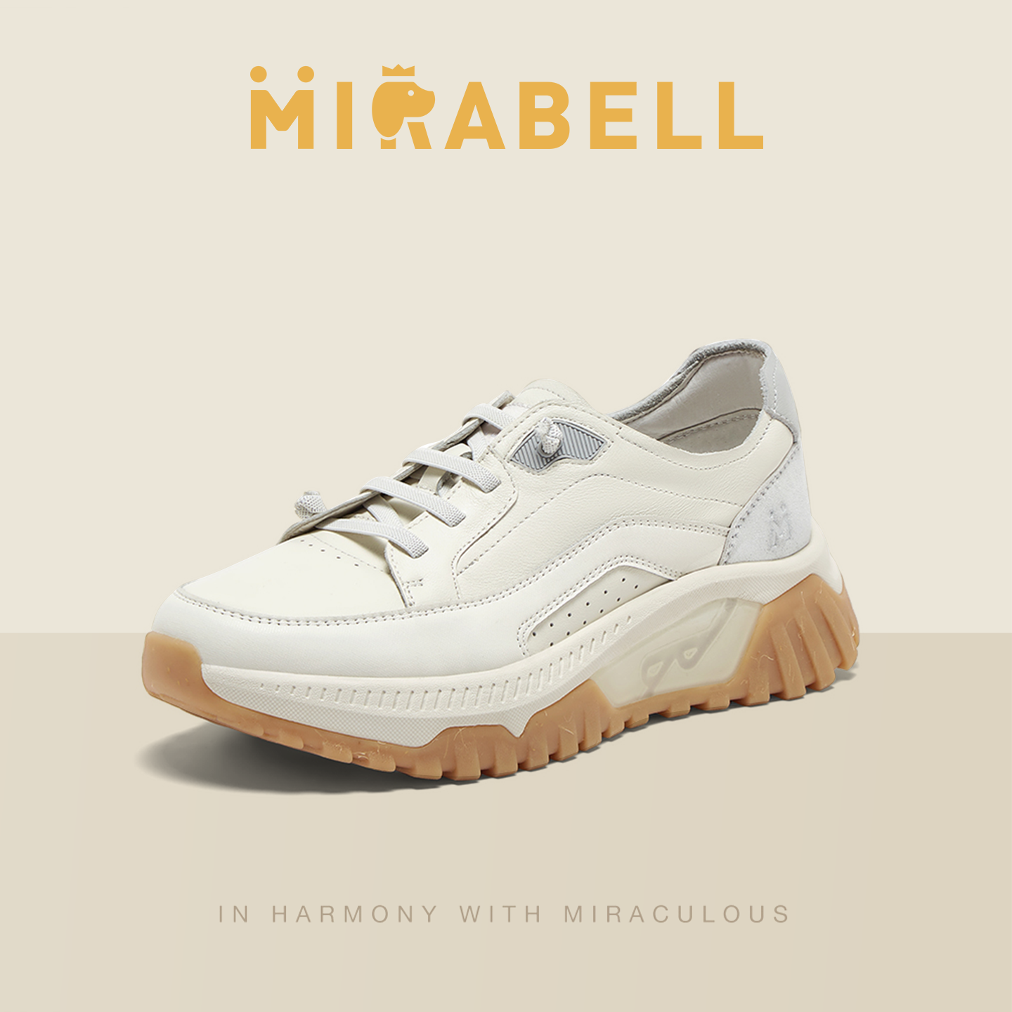 Mirabell/美丽宝2025春新款简约女鞋牛皮革防滑女运动休闲鞋