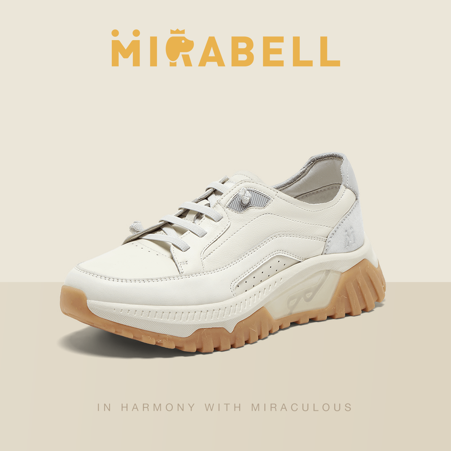 Mirabell/美丽宝2025春新款简约女鞋牛皮革防滑女运动休闲鞋