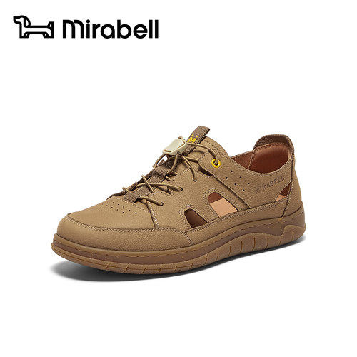 Mirabell/美丽宝夏季新款包头猪笼凉鞋男简约镂空男休闲皮鞋