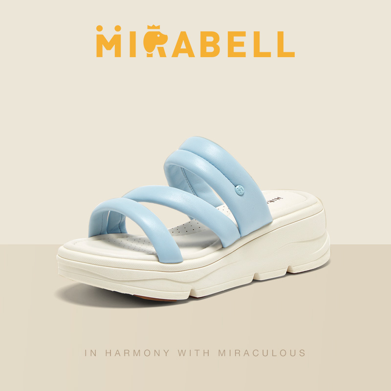 奶黄包Mirabell2025夏季新款一脚蹬时髦百搭坡跟女凉鞋D4W06BT5