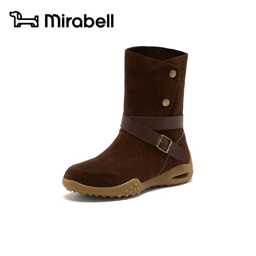 Mirabell2026冬新款女靴复古棕色高帮靴加绒保暖休闲短靴U4Q08DZ6